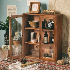 Wooden Kitchen or Bathroom Storage Cabinet with Acrylic Double Doors - Adjustable Shelves, Suitable for Kitchen, Bathroom, Laundry Room, or Home Office Storage - Comes in a Separate Cardboard Box, Weighs 4.63LB