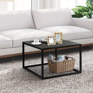 MULTIGOT Modern Square Coffee Table with Faux Marble Tabletop & Steel Frame, Center Cocktail Table, Accent Living Room Furniture, Low Bedside Table, Easy Assembly, White/Black