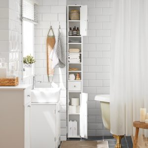 Haotian Bathroom Tall Cabinet Cupboard Bathroom Cabinet Storage Cabinet Light White BZR34-W