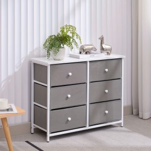 Grey Modern Storage Cabinet With 6 Fabric Drawers, Buffet Storage For Bedroom, Hallway, Entryway, Nursery