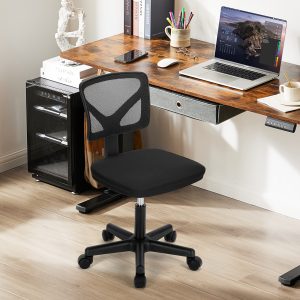 Ergonomic Low Back Computer Chair No Arms, Adjustable Rolling Mesh Task Work Swivel Chairs With Wheels Work Vanity Chair For Small Spaces Home Bedroom Study