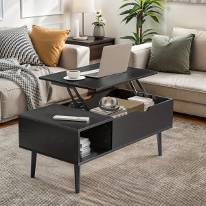 Vintage Wood Lift Top Coffee Table With Hidden Storage And Adjustable Shelf For Living Room Durable, Easy Assembly - Black/Rust